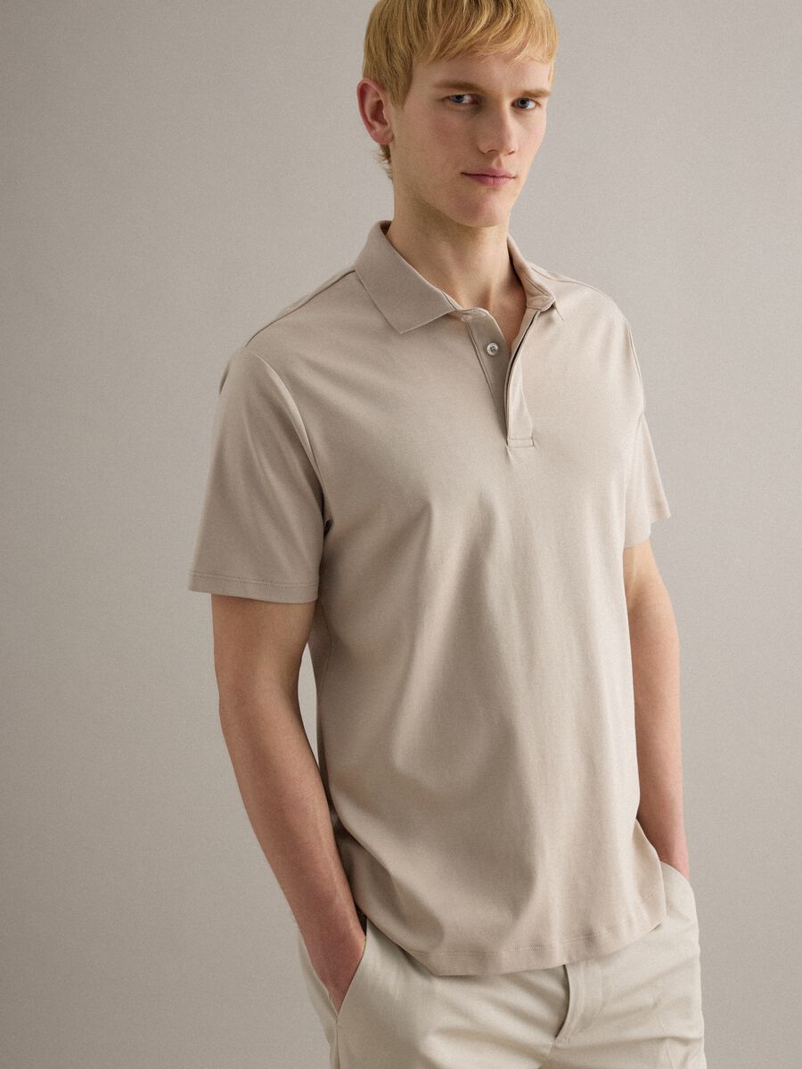 Beige regular fit pure cotton polo_0