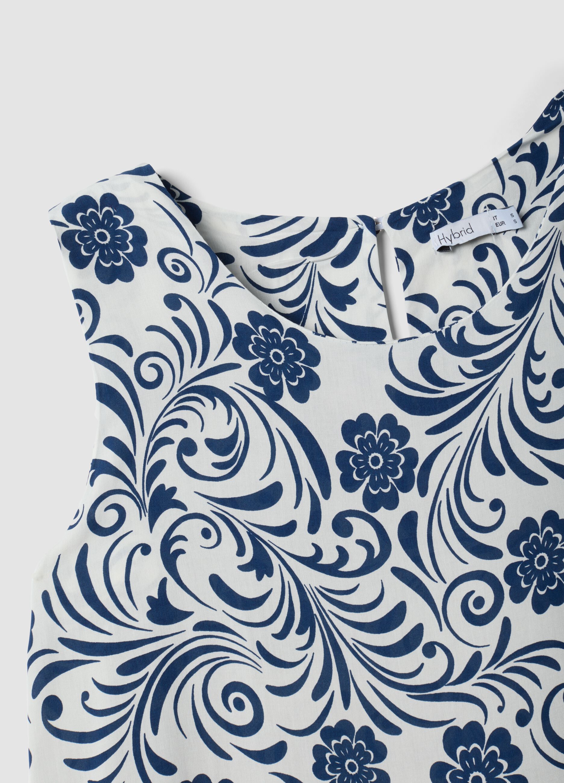 Blue pure viscose dress with floral print, regular fit