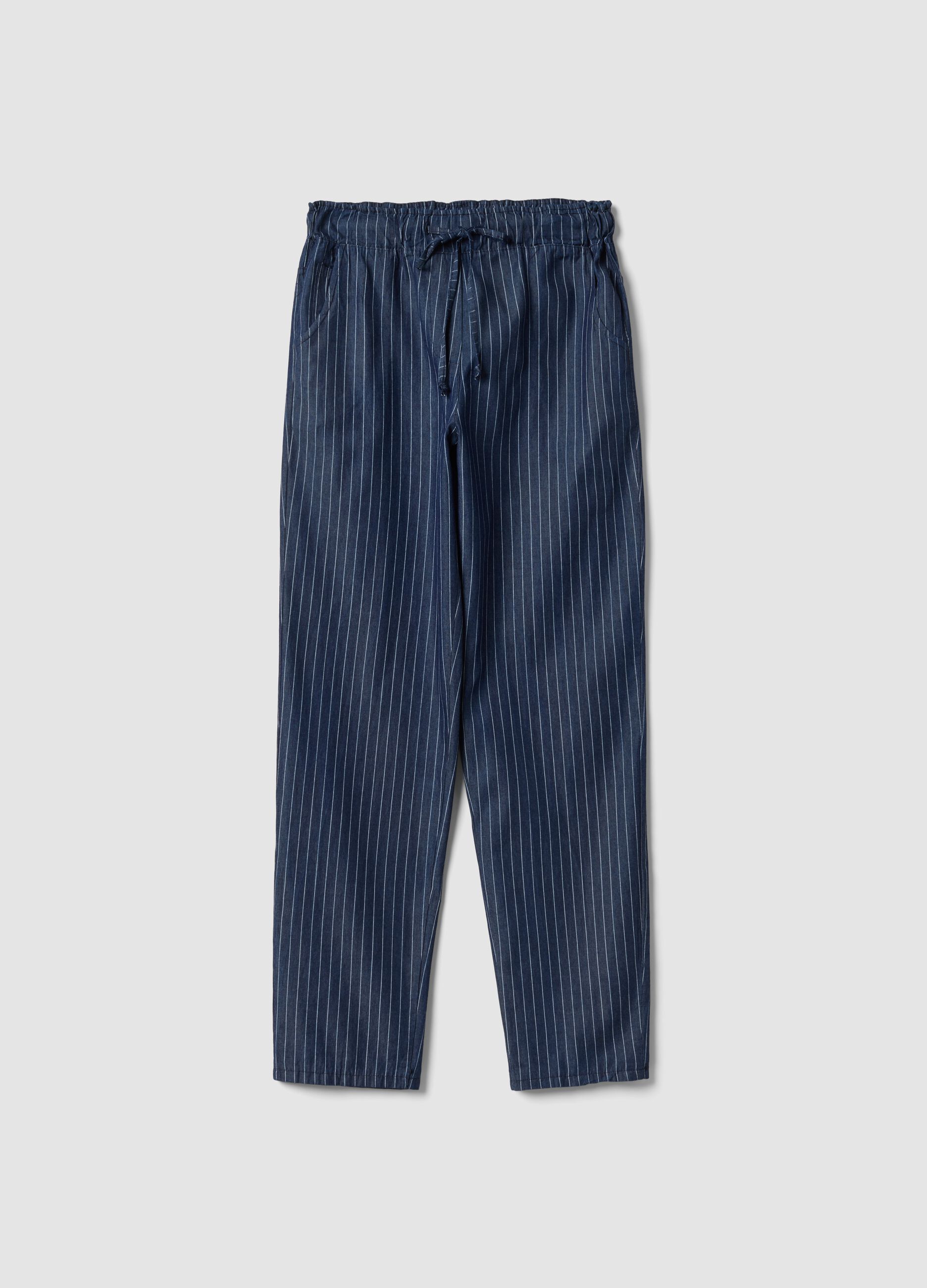 Blue pure cotton striped trousers