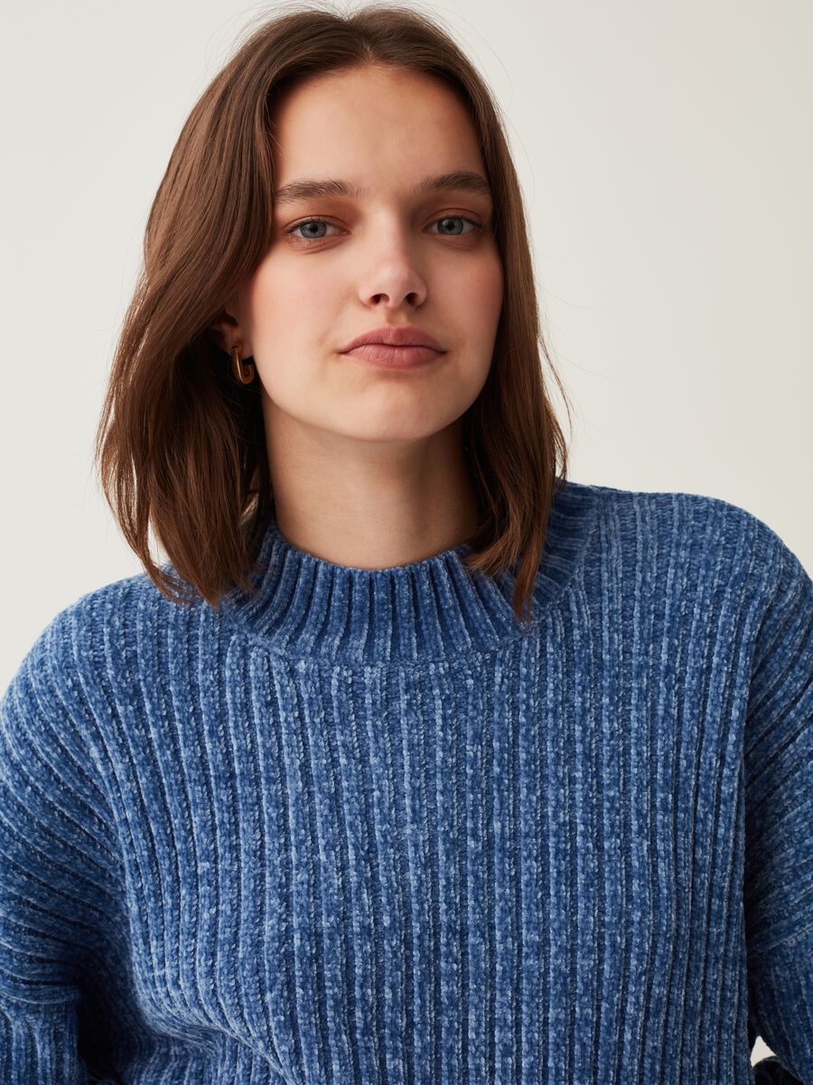Chenille pullover with ribbed design_1