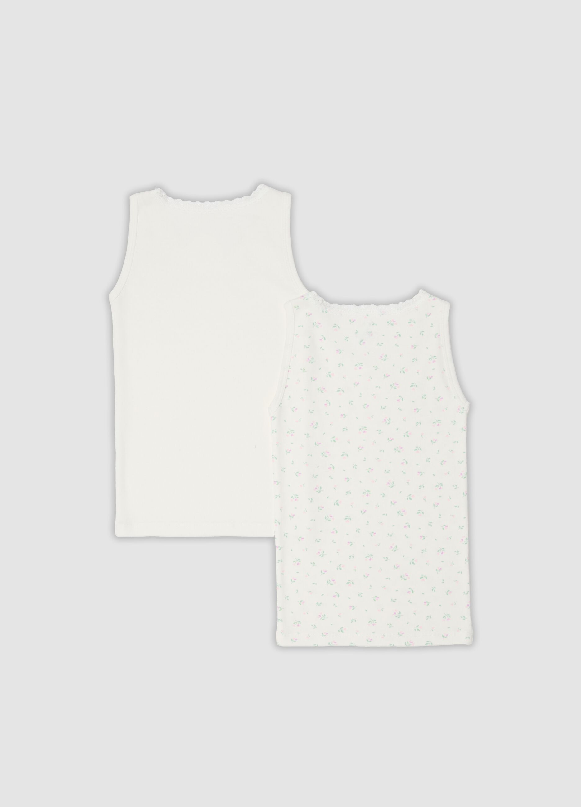 2-pack white organic cotton vests with print for girls