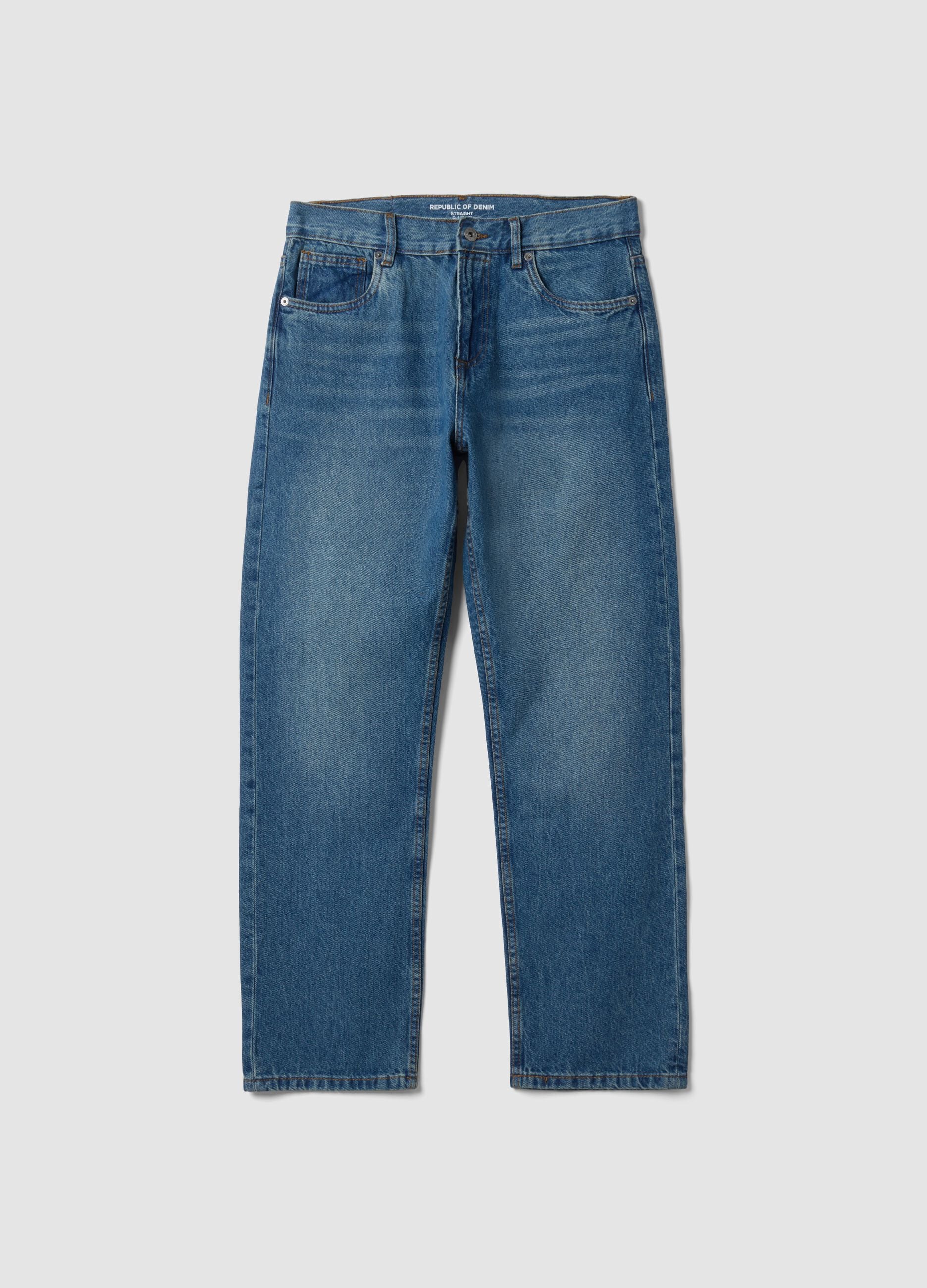 Hellblaue Straight-Fit-Jeans aus Denim aus reiner Baumwolle