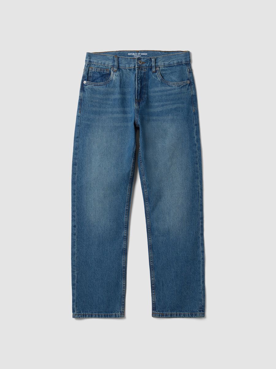 Light blue pure cotton straight-fit denim jeans_0