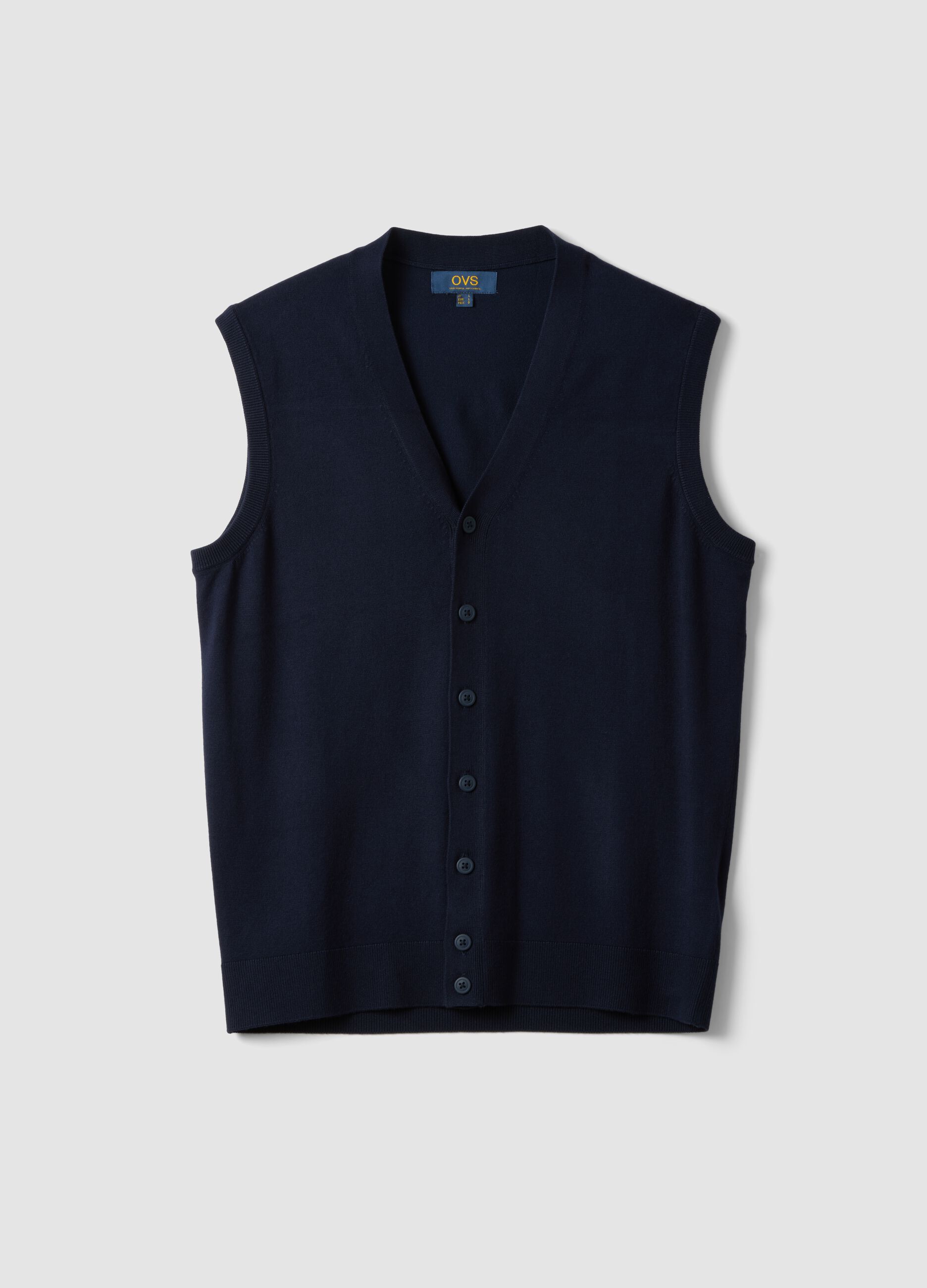 Blauer Viskose-Mix-Weste mit tiefem V-Ausschnitt, Regular Fit