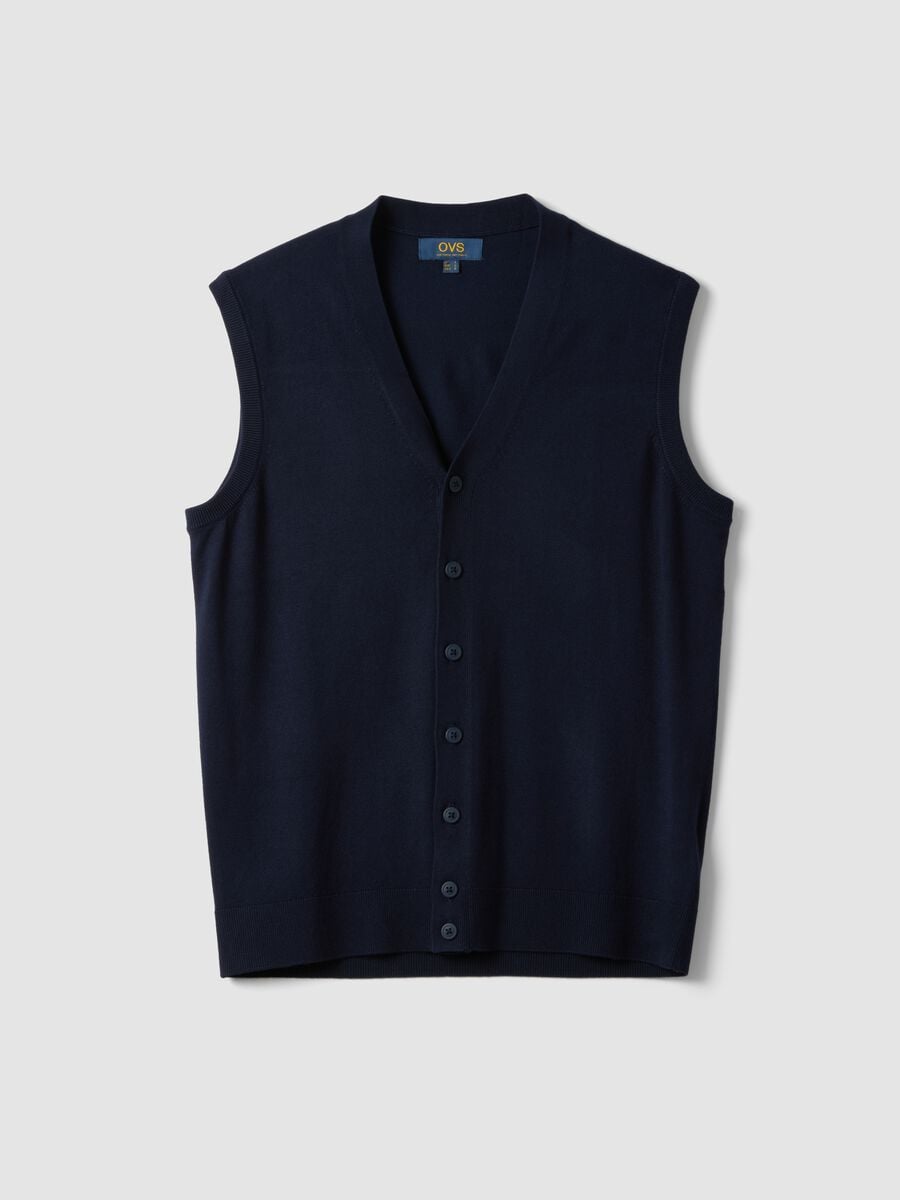 Blue viscose-blend waistcoat with deep V-neck, regular fit_3