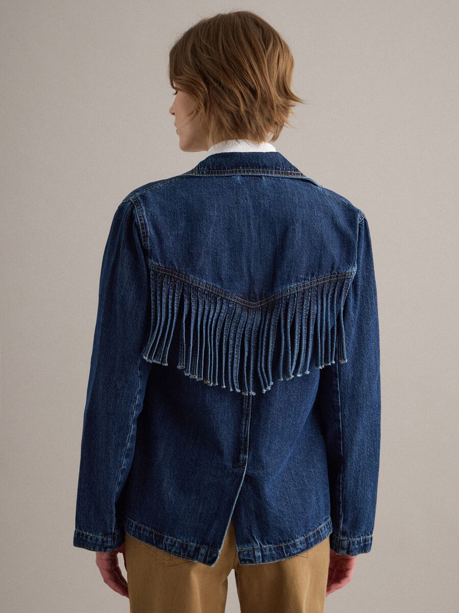 Pure cotton denim jacket regular fit with fringes_3