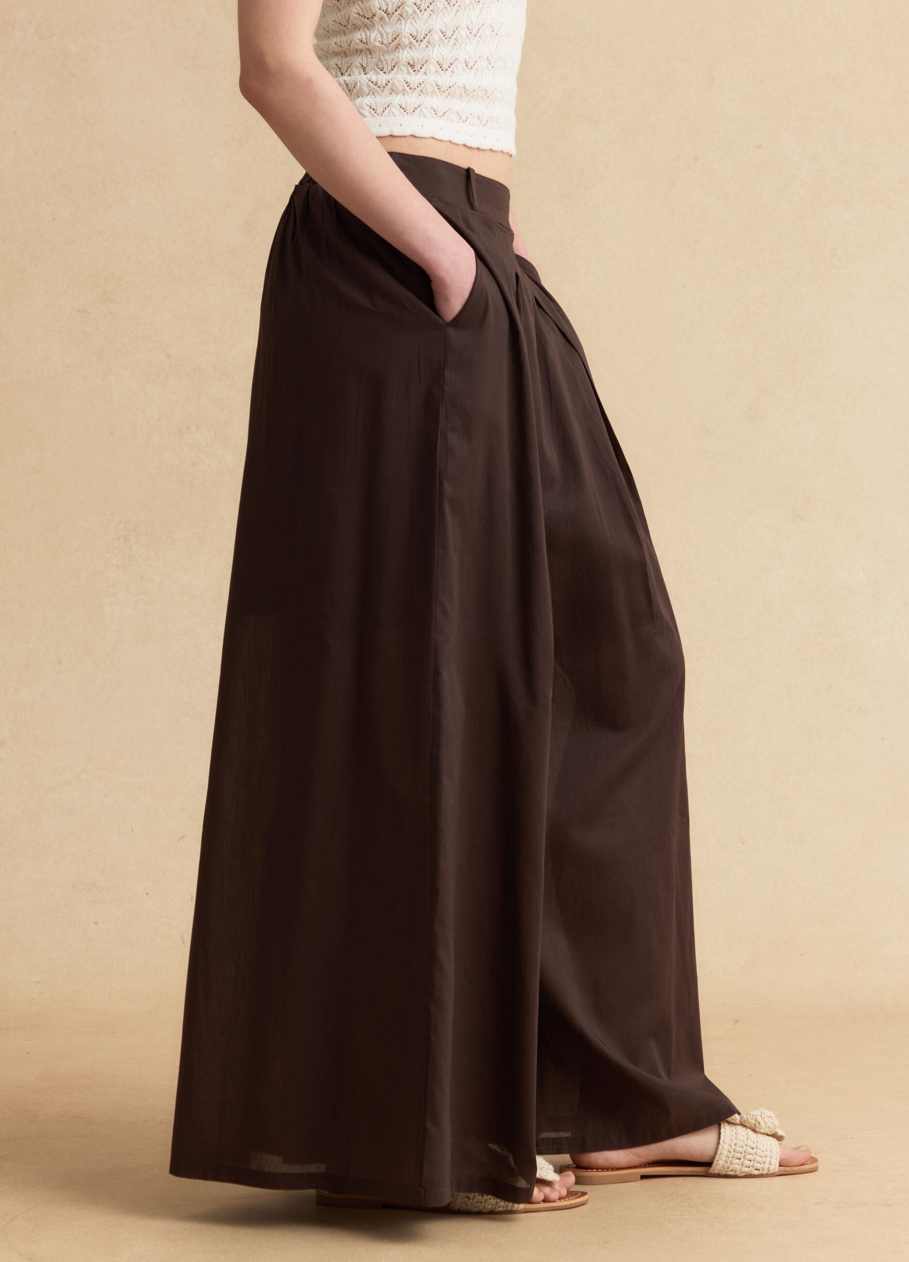 Brown pure cotton palazzo trousers