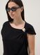 Black pure cotton T-shirt with draping and brooch_0