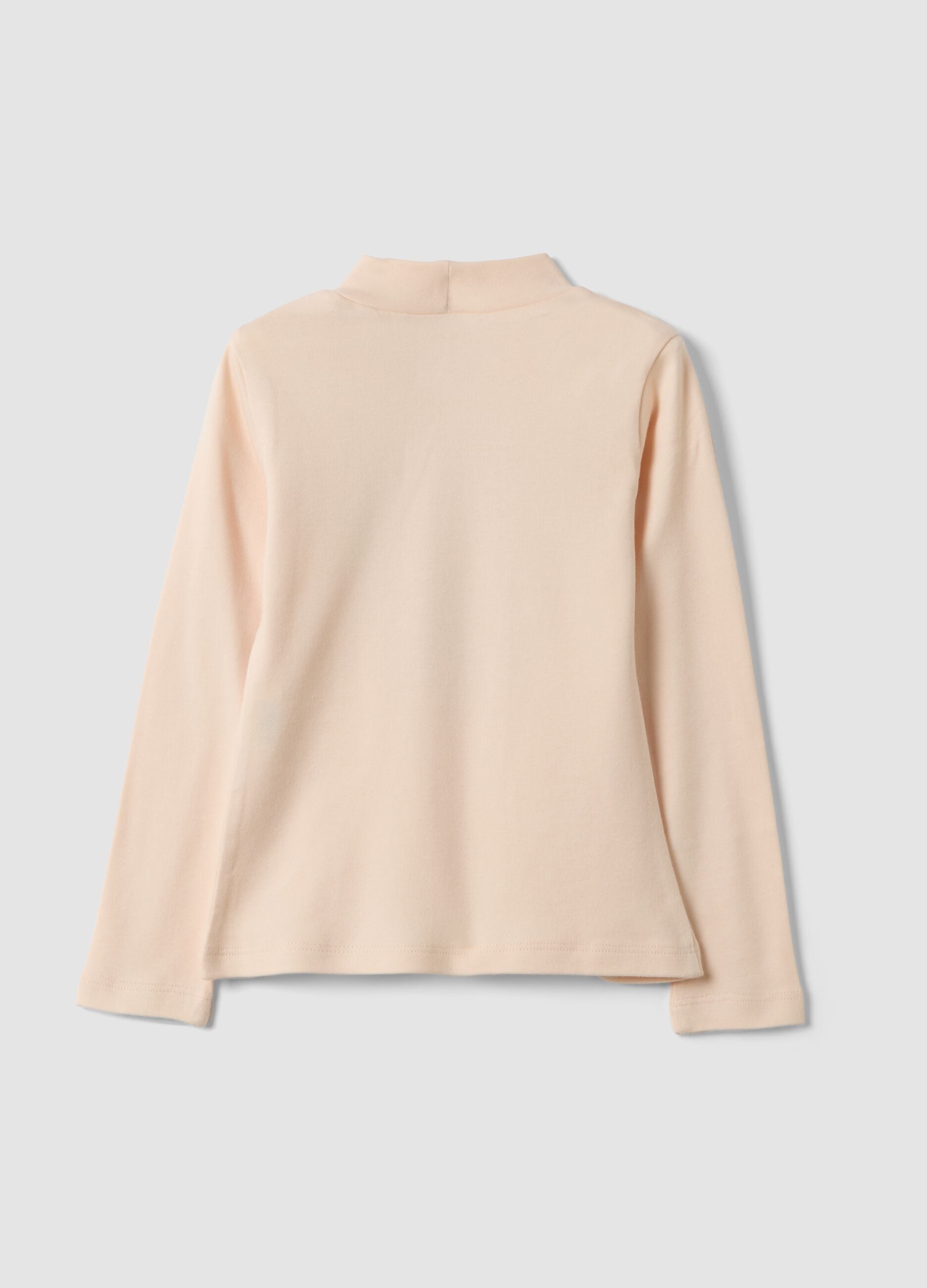 Rosa Langarm-T-Shirt mit Stehkragen aus reiner Bio-Baumwolle