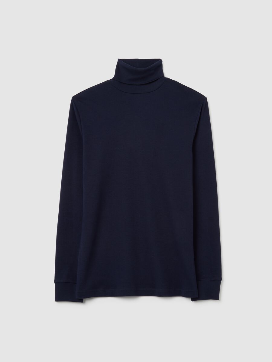 Chemise bleue &agrave; manches longues en coton &agrave; col roul&eacute;_4