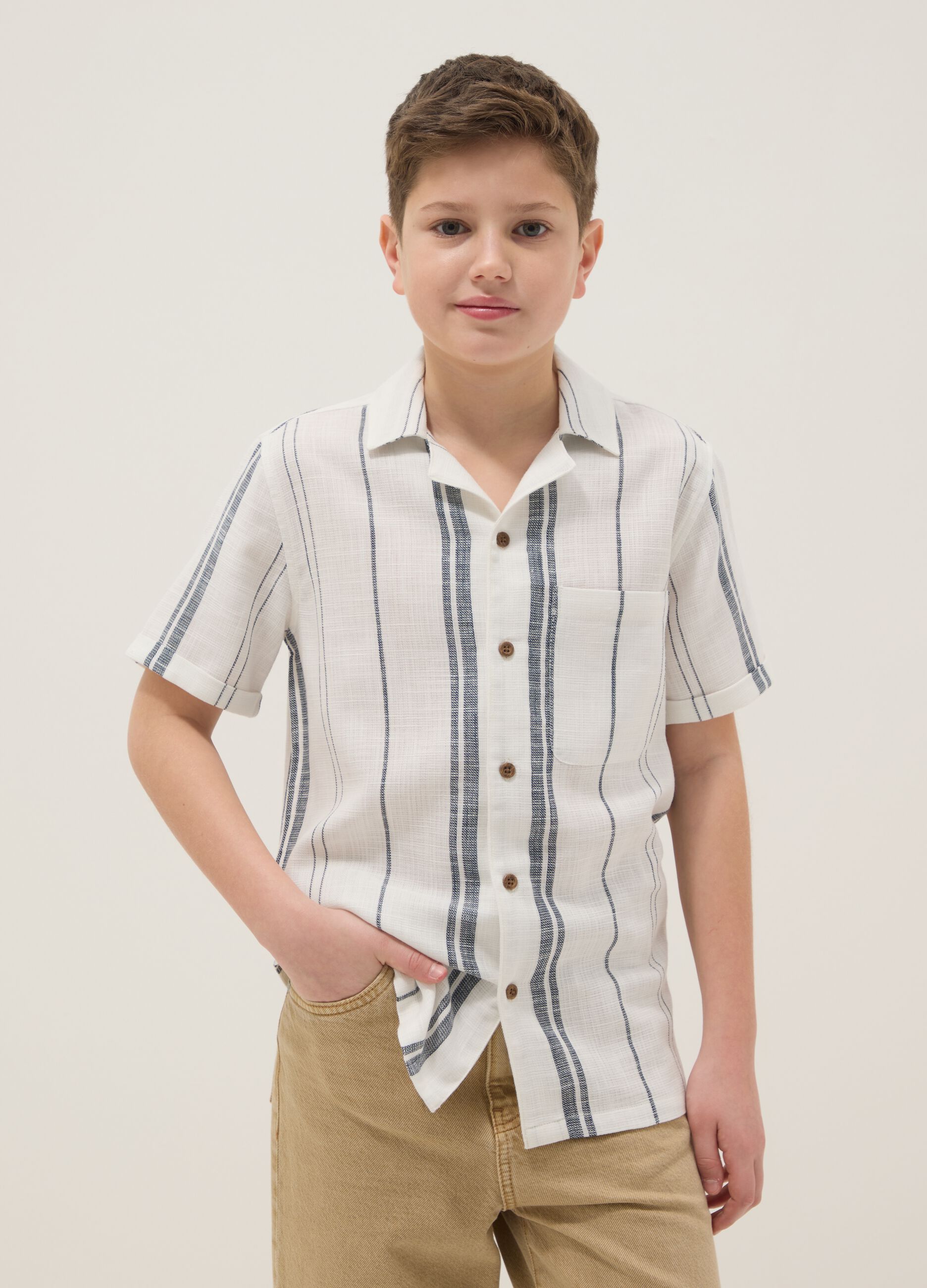 Boy's regular fit multicolour striped pure cotton shirt