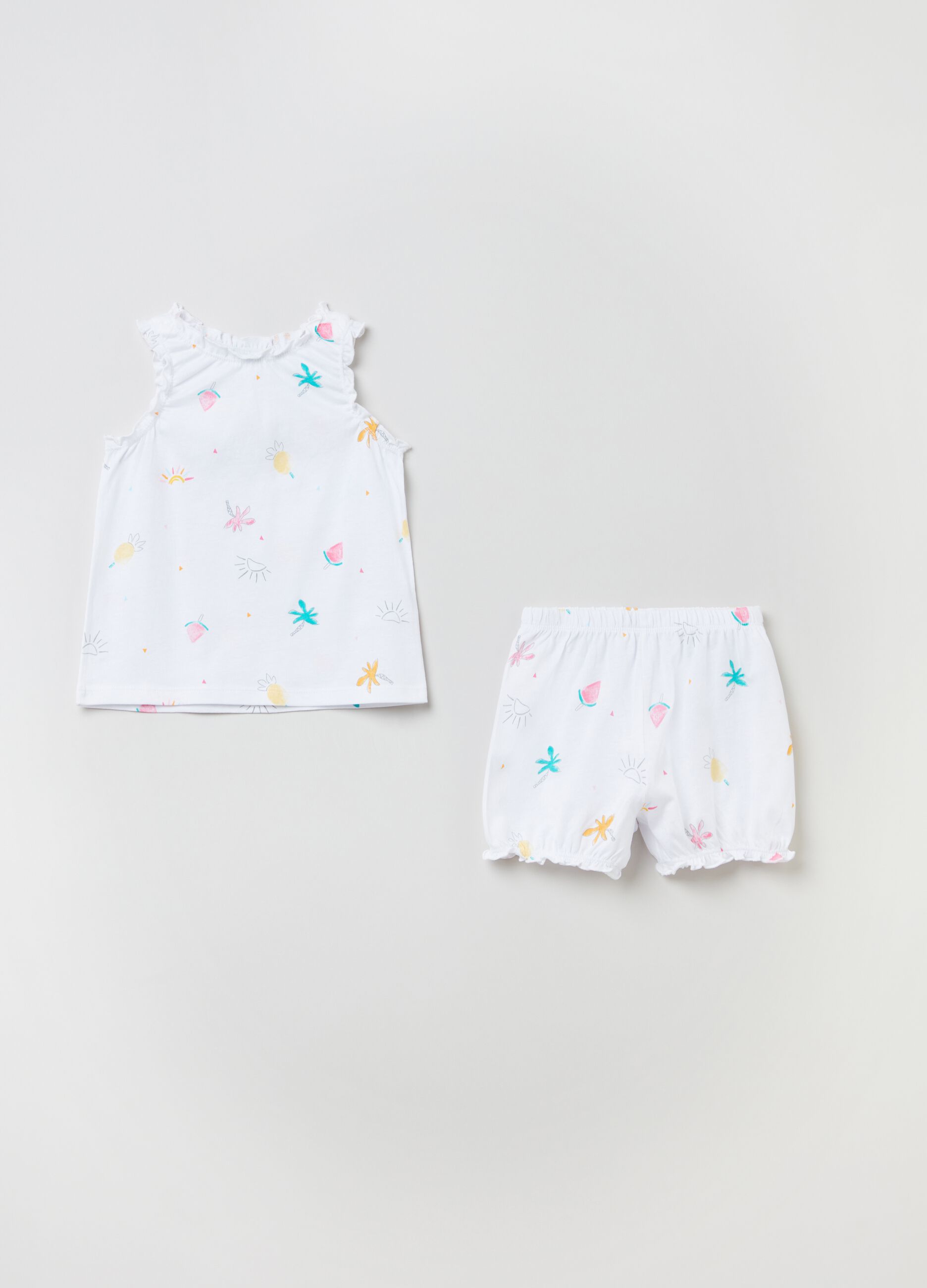 Pyjama tank top and shorts set in cotton