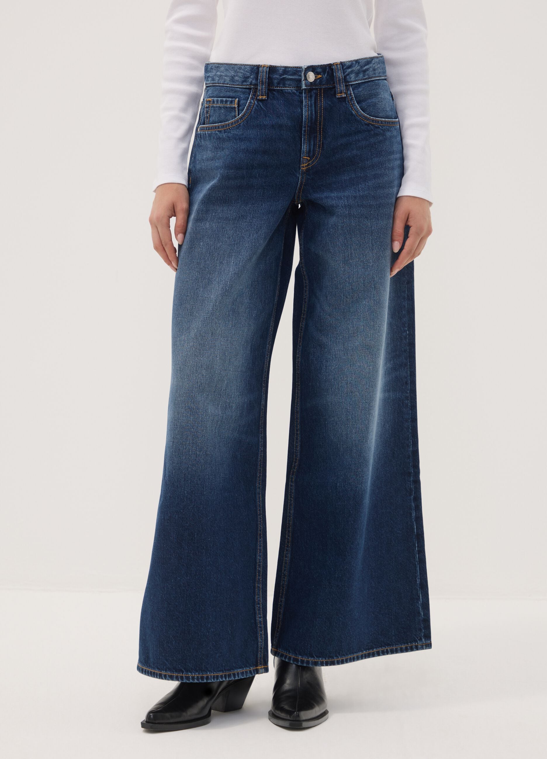 Blue pure cotton super wide-leg jeans