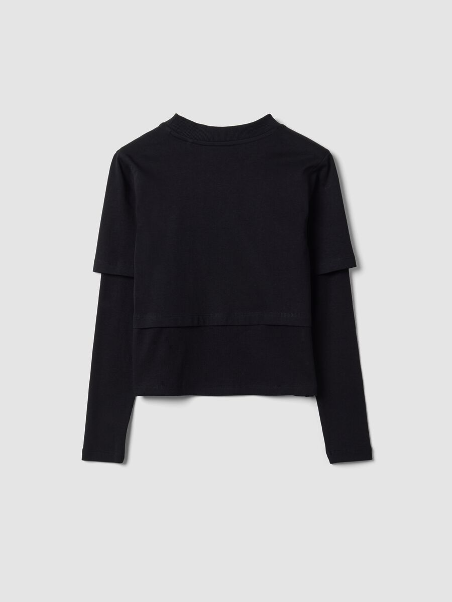 Black pure cotton T-shirt with ribbed crew neck and boxy fit print_5