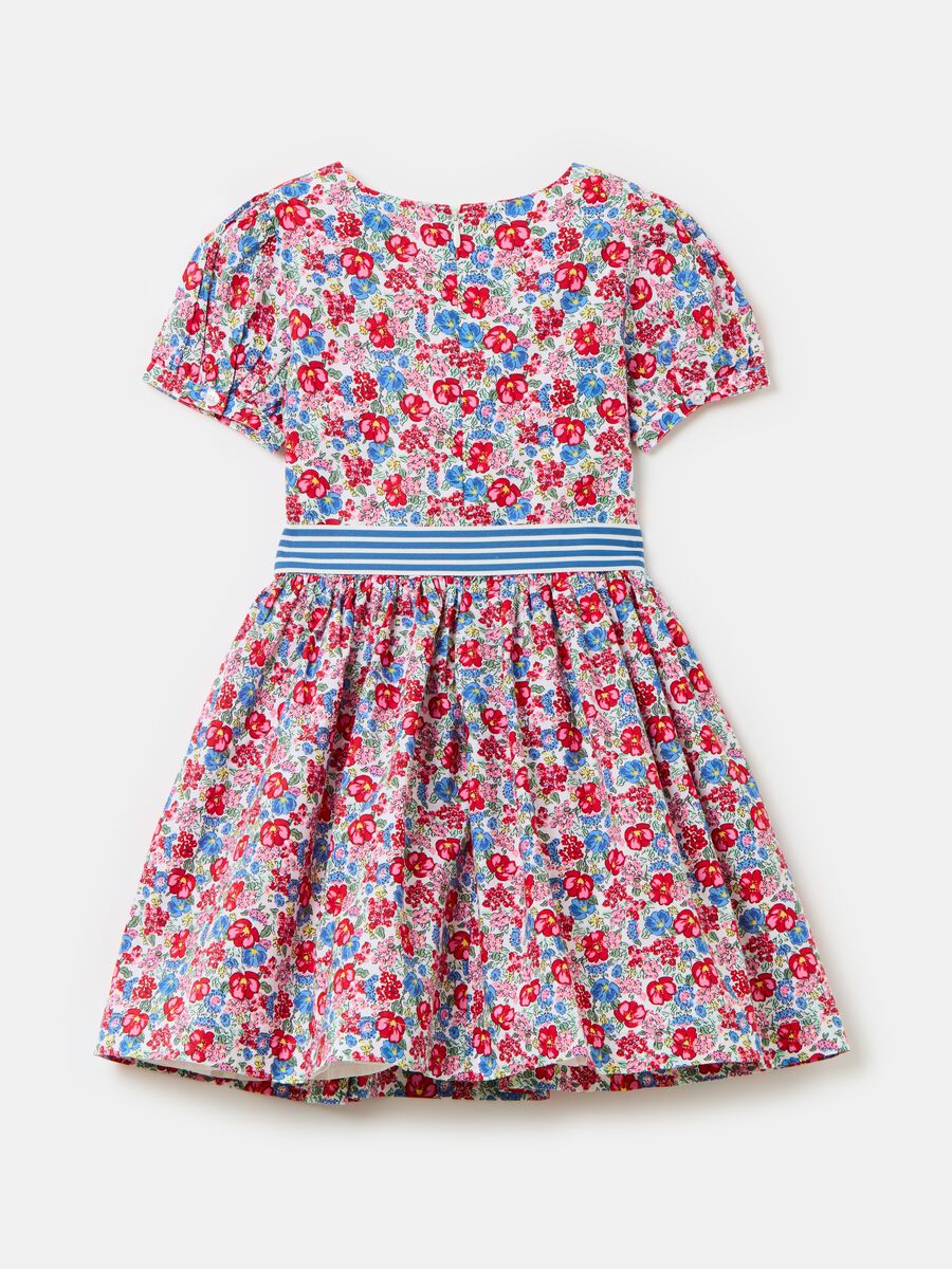 Floral cotton dress with striped ribbon_3