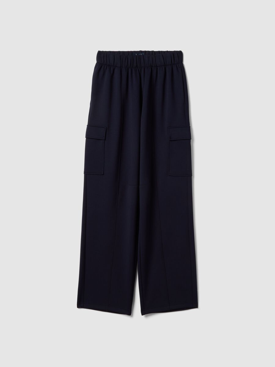 Pantaloni cargo blu in viscosa elasticizzata regular fit_0