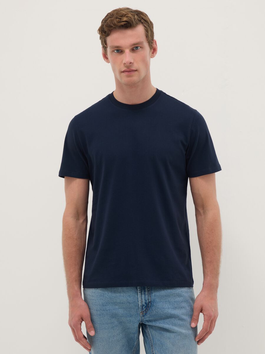 Blue pure cotton regular fit T-shirt_0