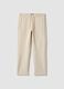 Beige Stretch Cotton Blend Joggers, Regular Fit_0