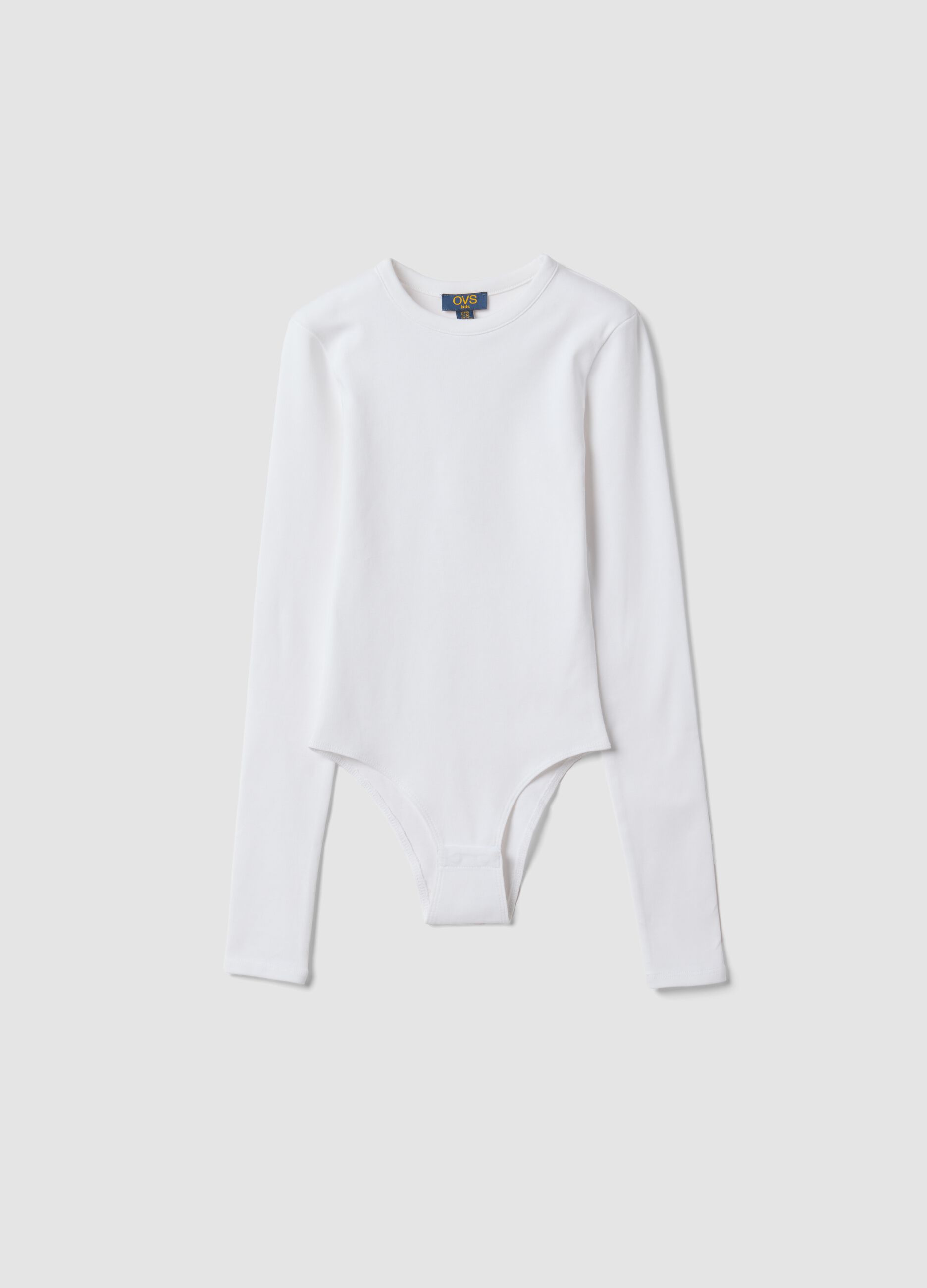 White fitted stretch cotton bodysuit with crew neck
