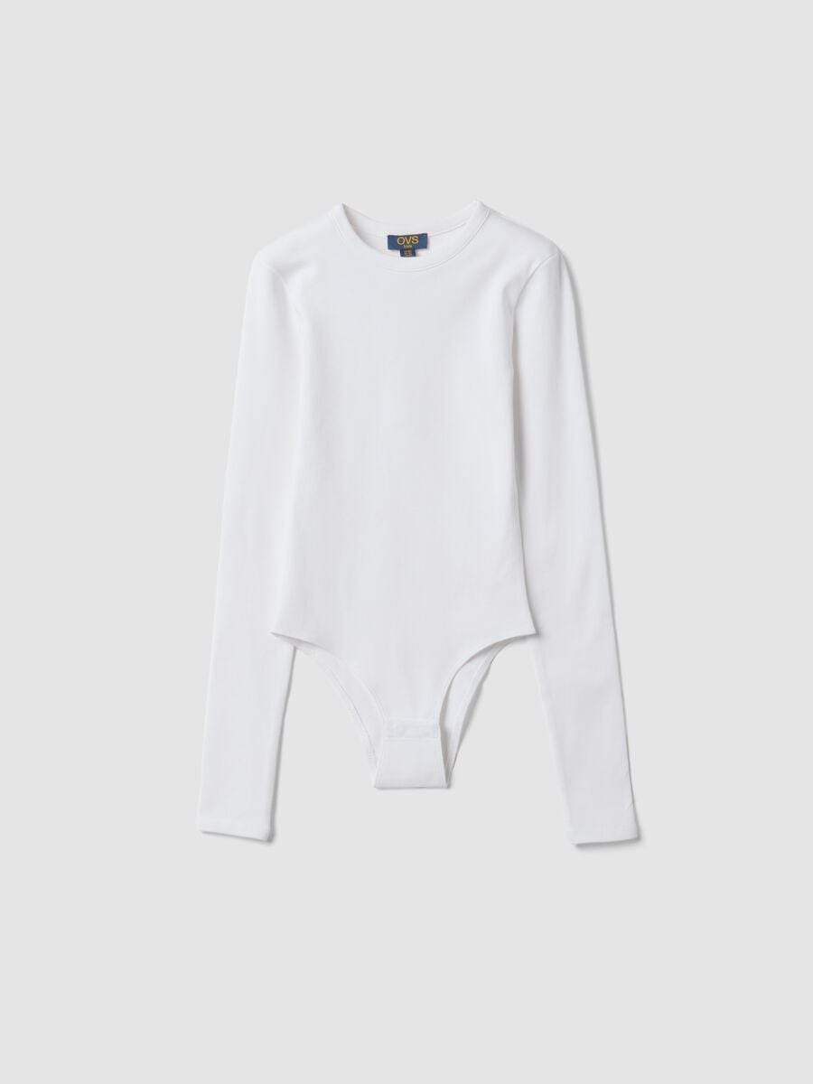 White fitted stretch cotton bodysuit with crew neck_3