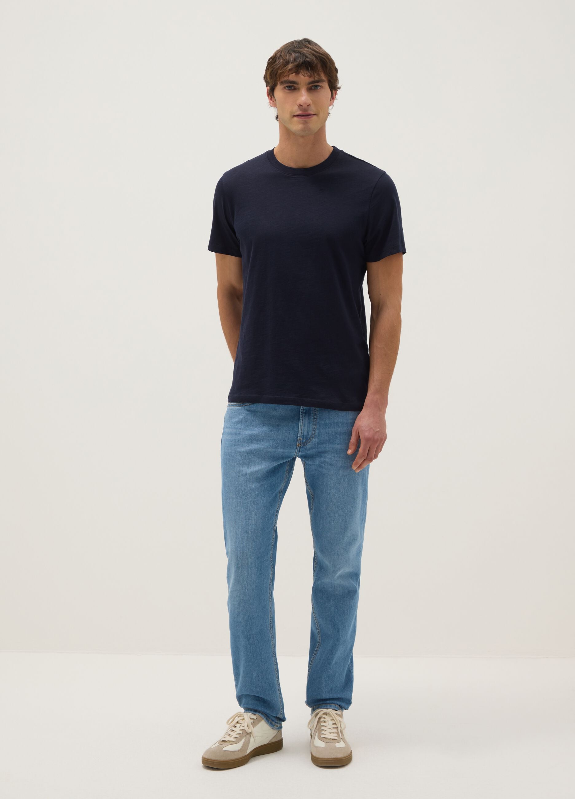 T-shirt azul de algod&atilde;o puro, regular fit