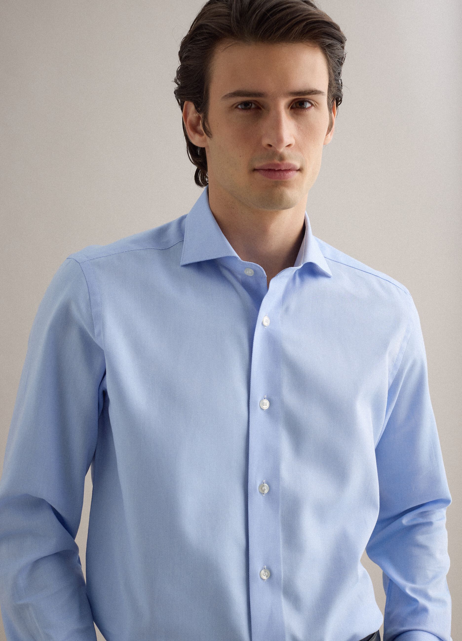 Camisa azul de algod&oacute;n puro slim fit