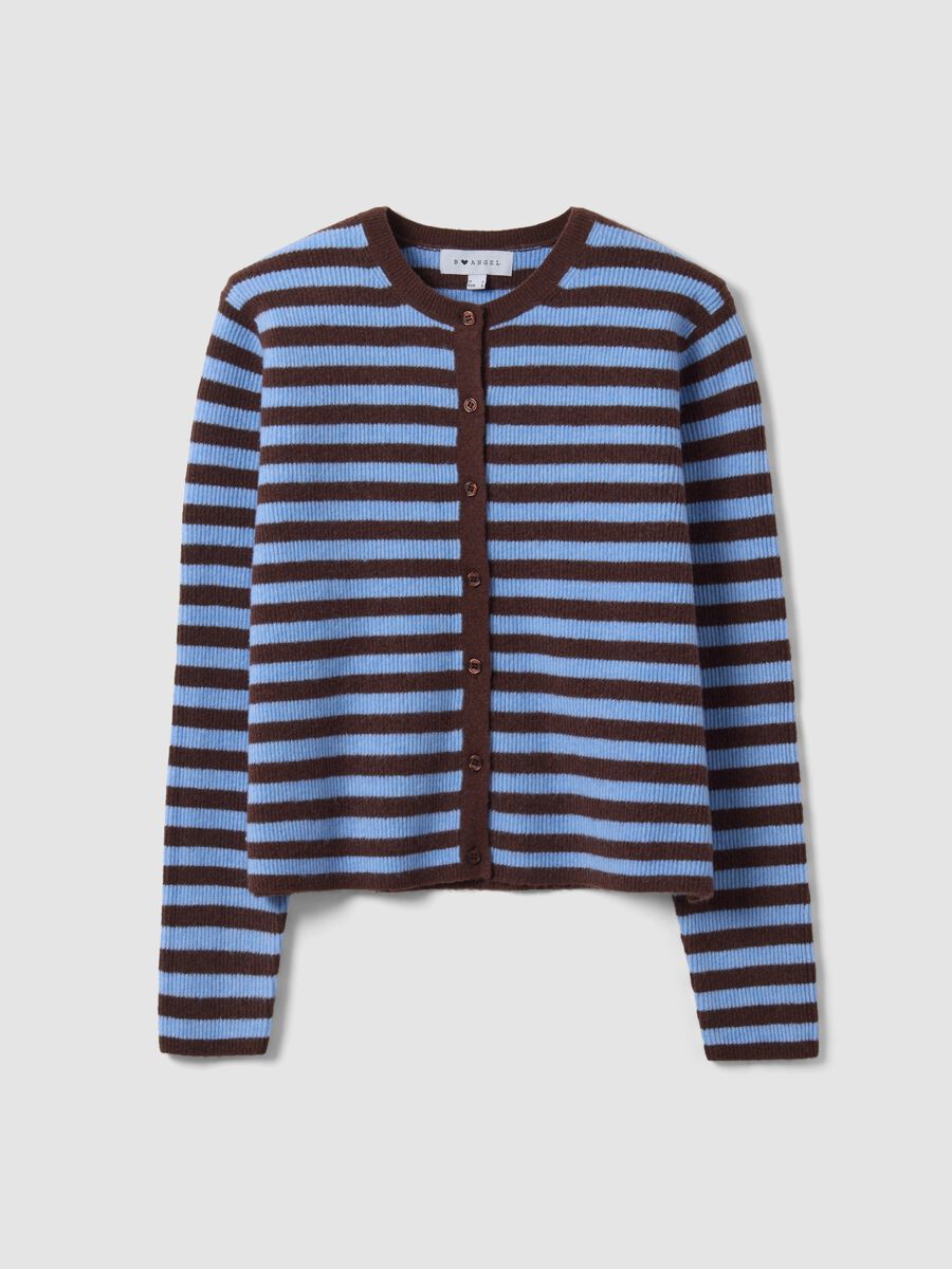 Light blue crew-neck striped cardigan in lyocell-wool blend, oversized fit_4