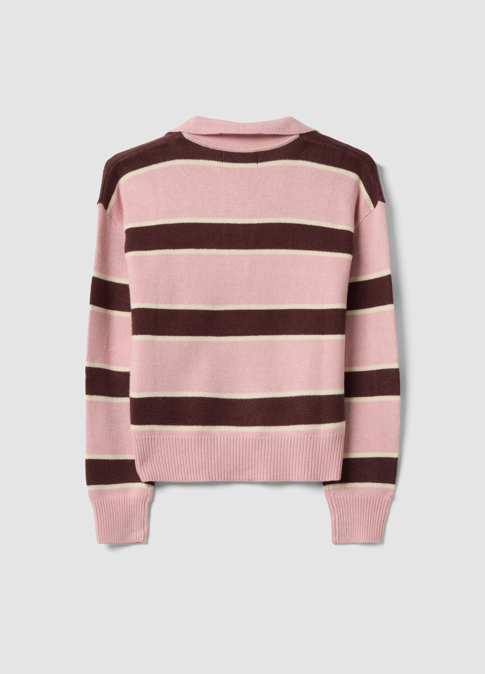 Pink striped viscose-blend polo-collar jumper, regular fit