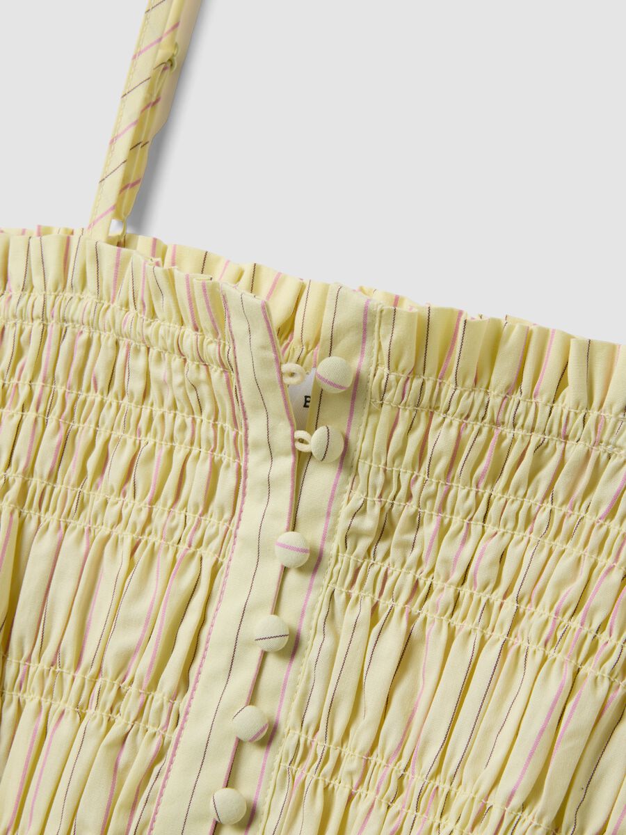 Yellow pure cotton tank top with ruched finish_1