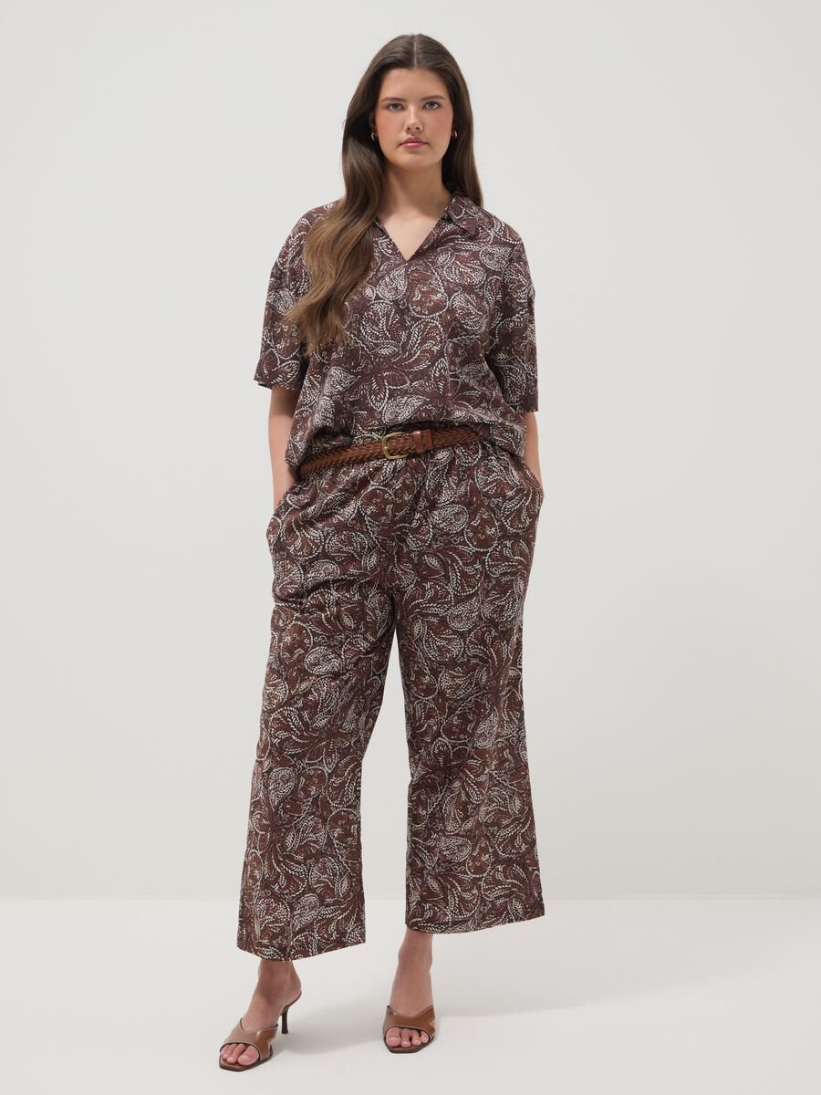 Brown wide-leg trousers in pure cotton_1