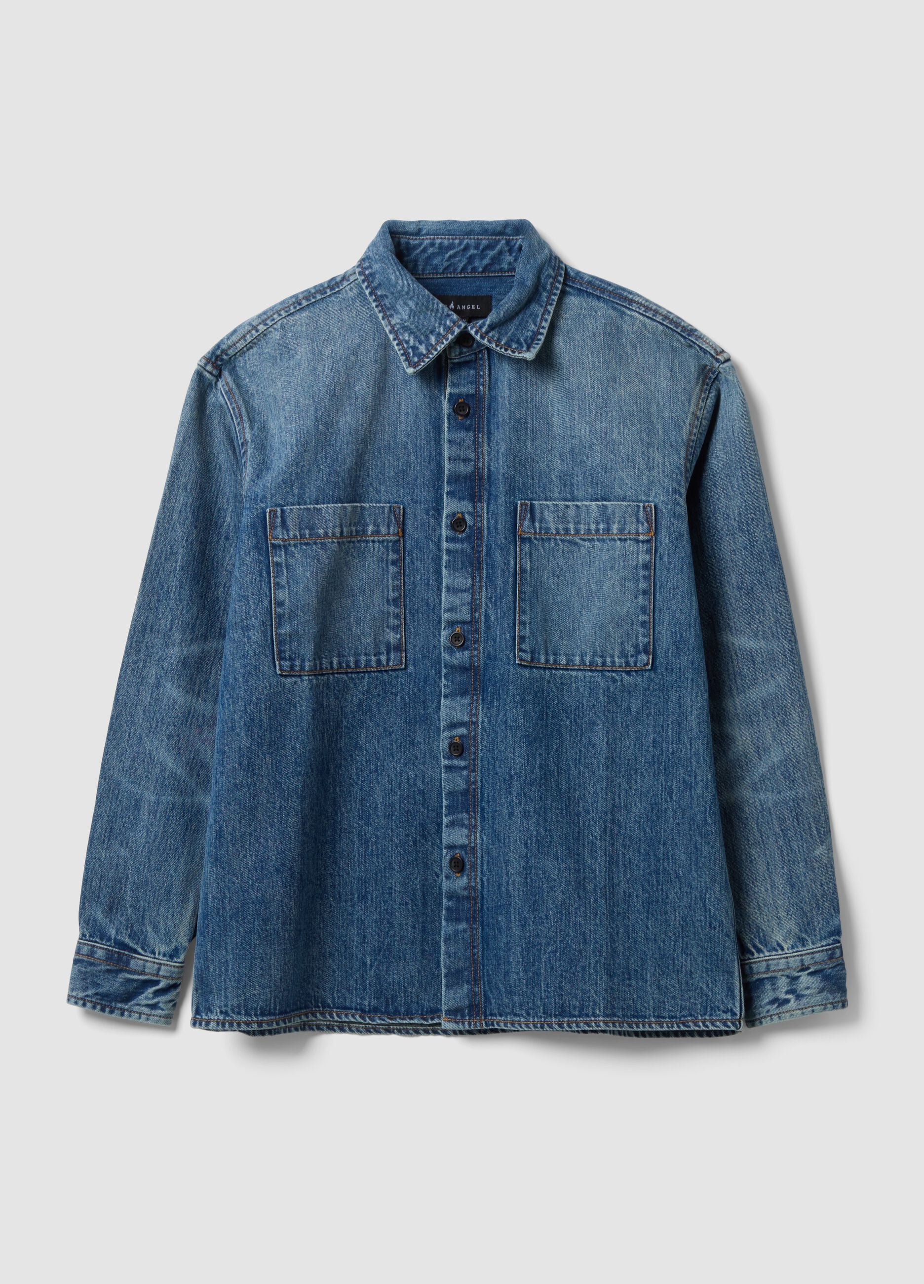 Blue pure cotton denim shirt, regular fit