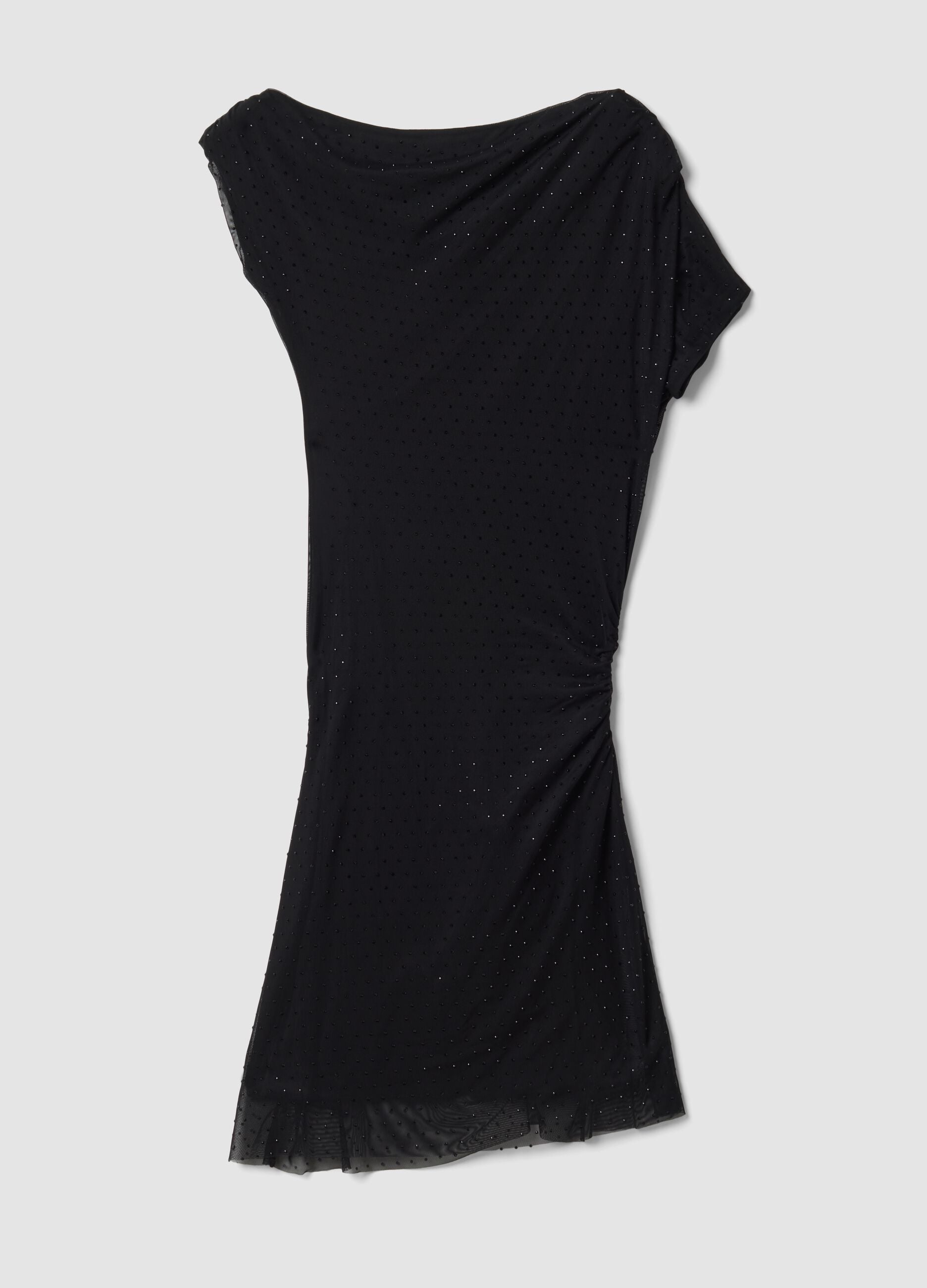 Abito nero in tessuto elasticizzato con drappeggio regular fit