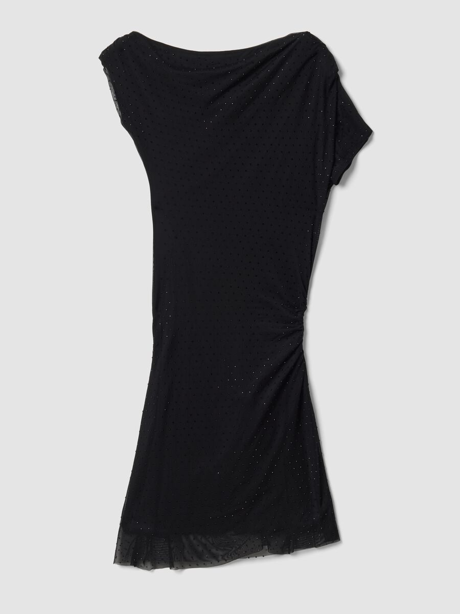 Abito nero in tessuto elasticizzato con drappeggio regular fit_2