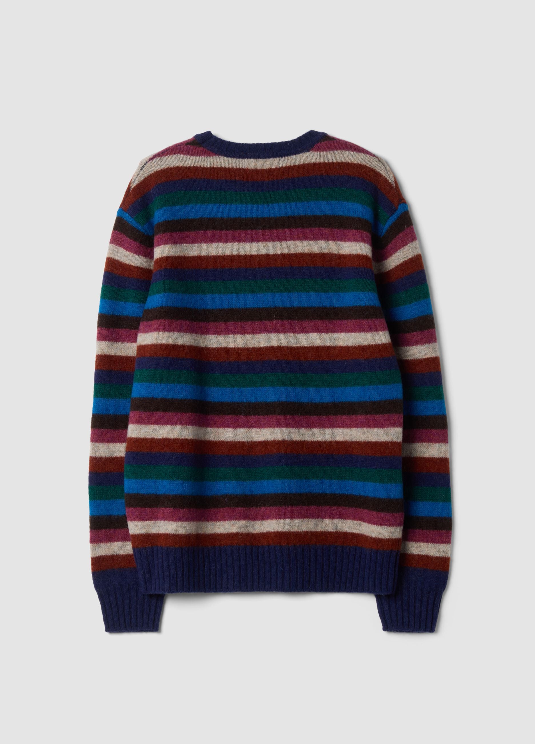 Navy striped pure wool crew-neck jumper