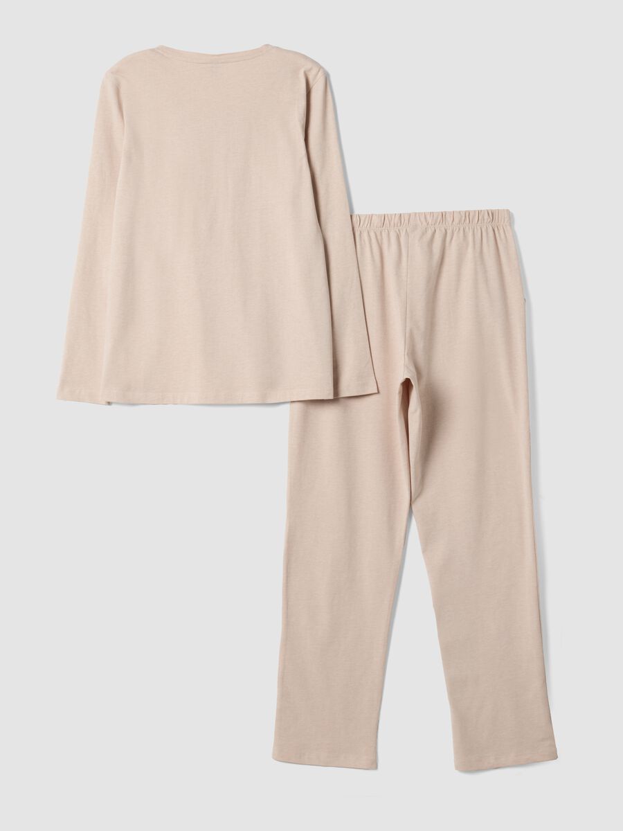 Beige organic cotton-blend pyjamas with Henley neckline_2