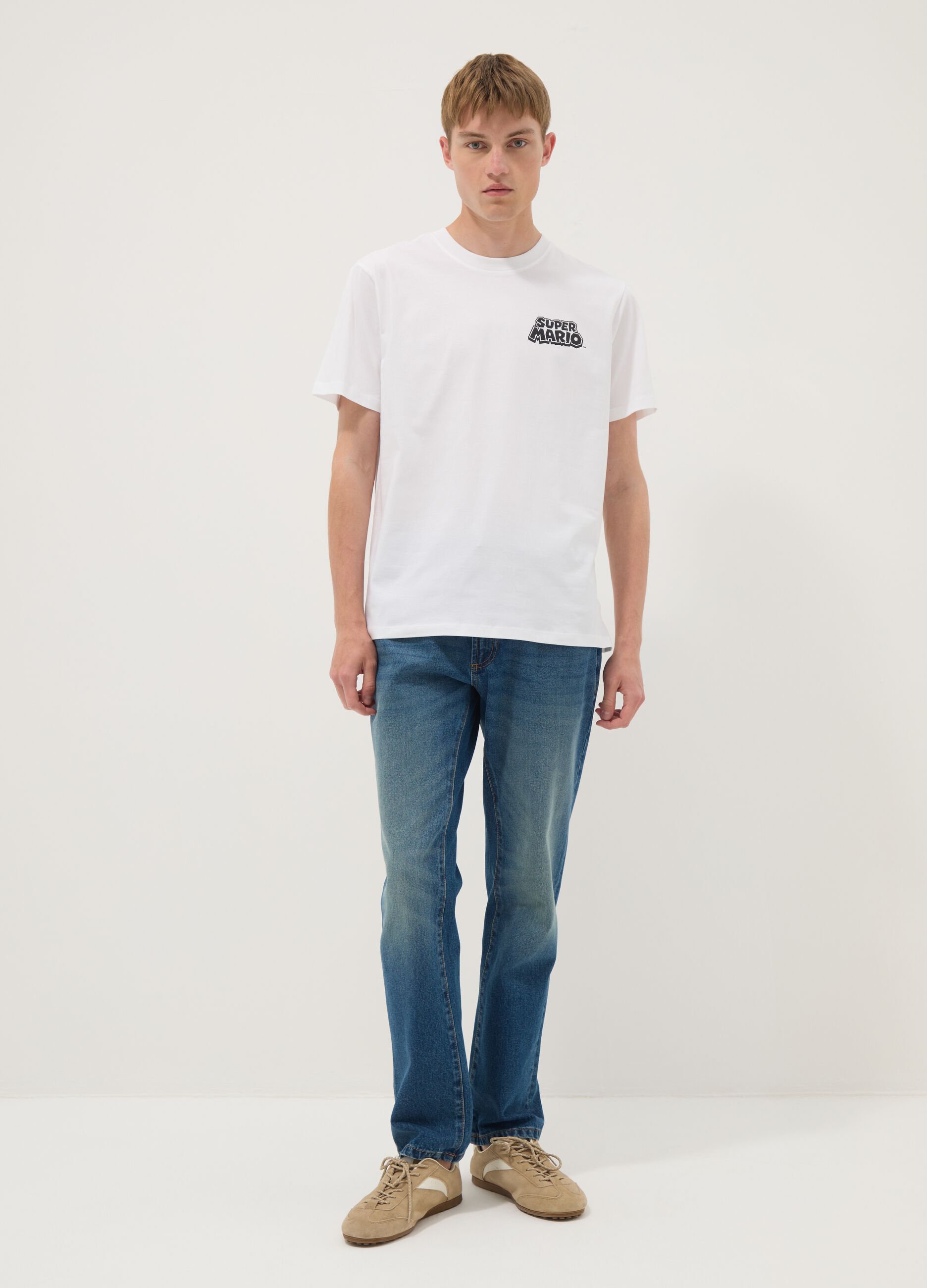 Wei&szlig;es T-Shirt aus reiner Baumwolle mit kurzen &Auml;rmeln, Regular Fit