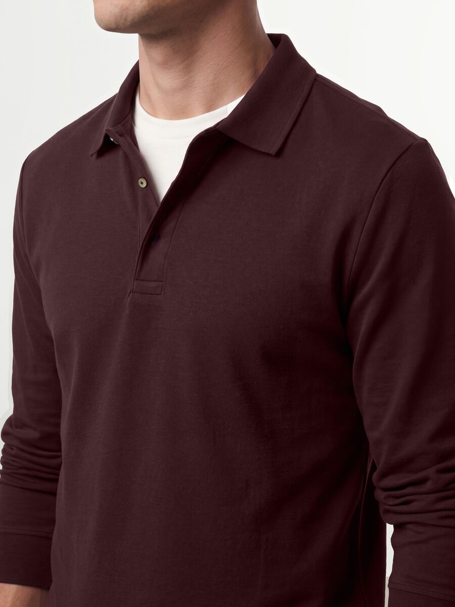 Men&rsquo;s brown long-sleeve stretch cotton polo shirt, regular fit_1