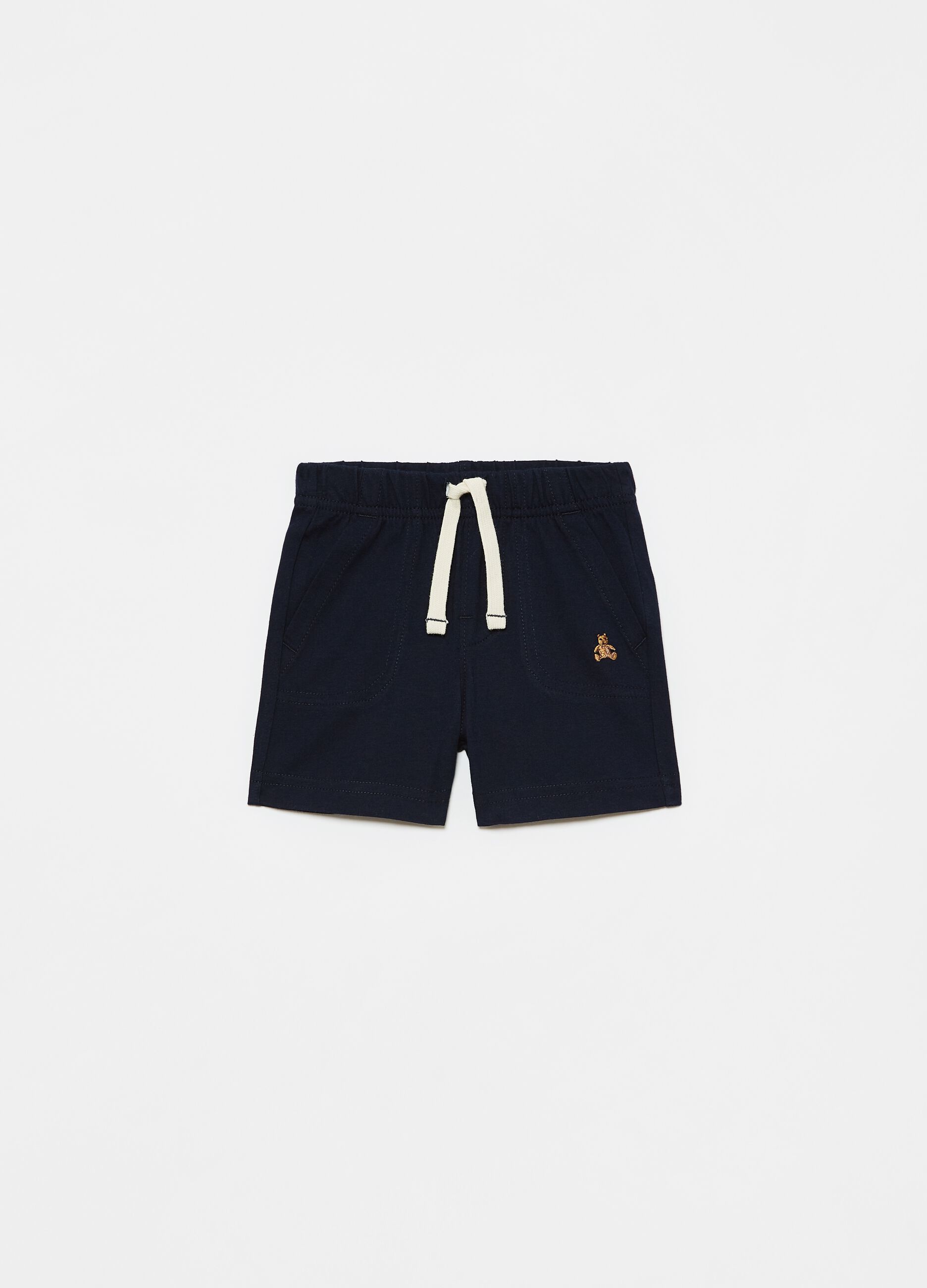 Cotton shorts with teddy bear embroidery