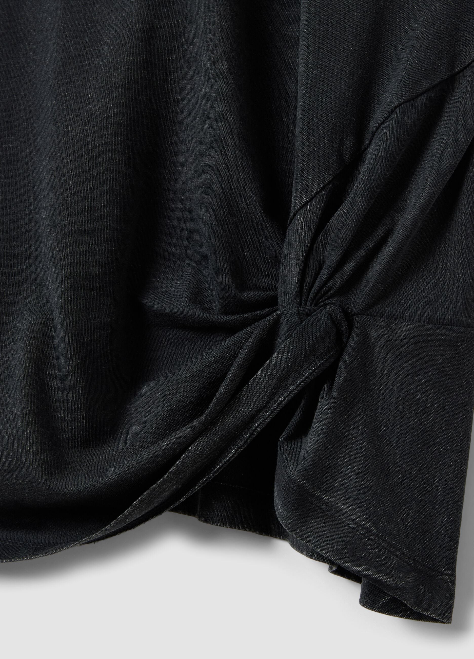 Black pure cotton regular fit T-shirt with knot detail
