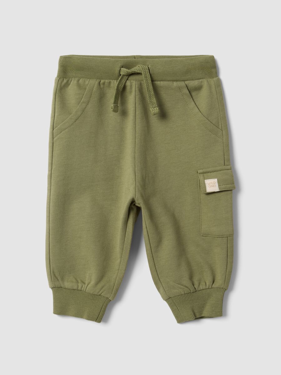 Green organic cotton cargo trousers with drawstring for baby_0