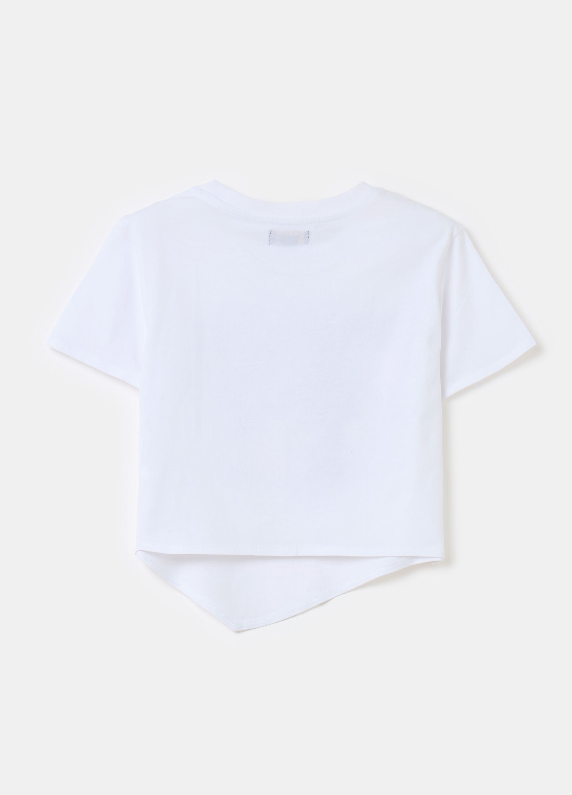 T-shirt asimmetrica in cotone con stampa