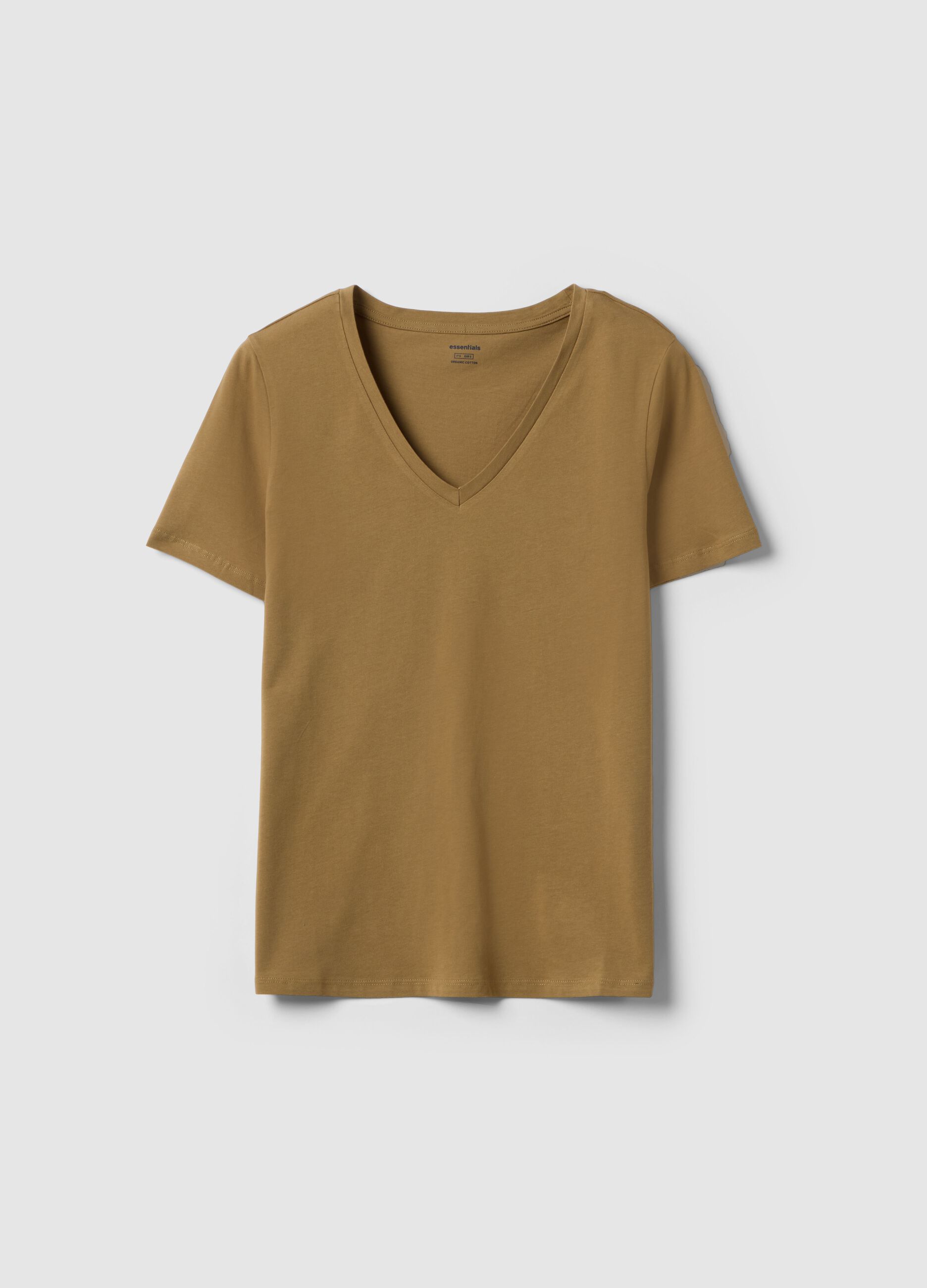 Brown pure cotton V-neck regular fit t-shirt