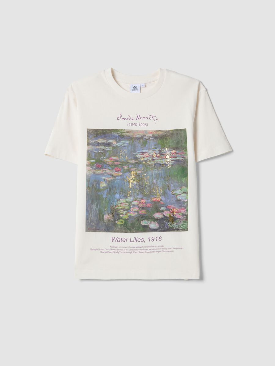 White pure cotton regular fit T-shirt with Monet print_4