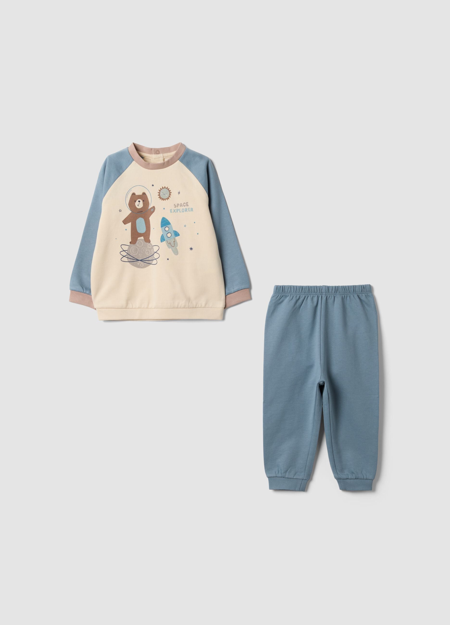 Pigiama azzurro girocollo in puro cotone organico