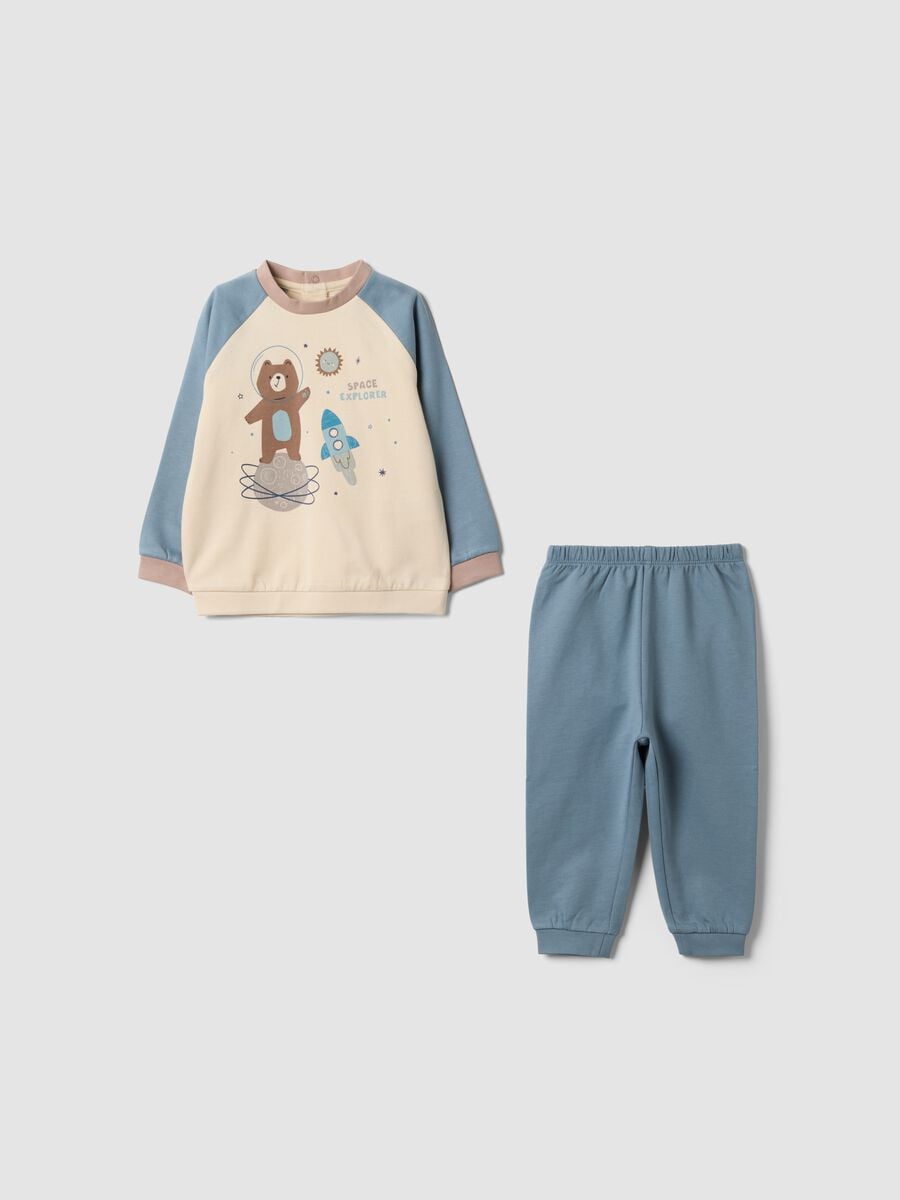 Pigiama azzurro girocollo in puro cotone organico_0