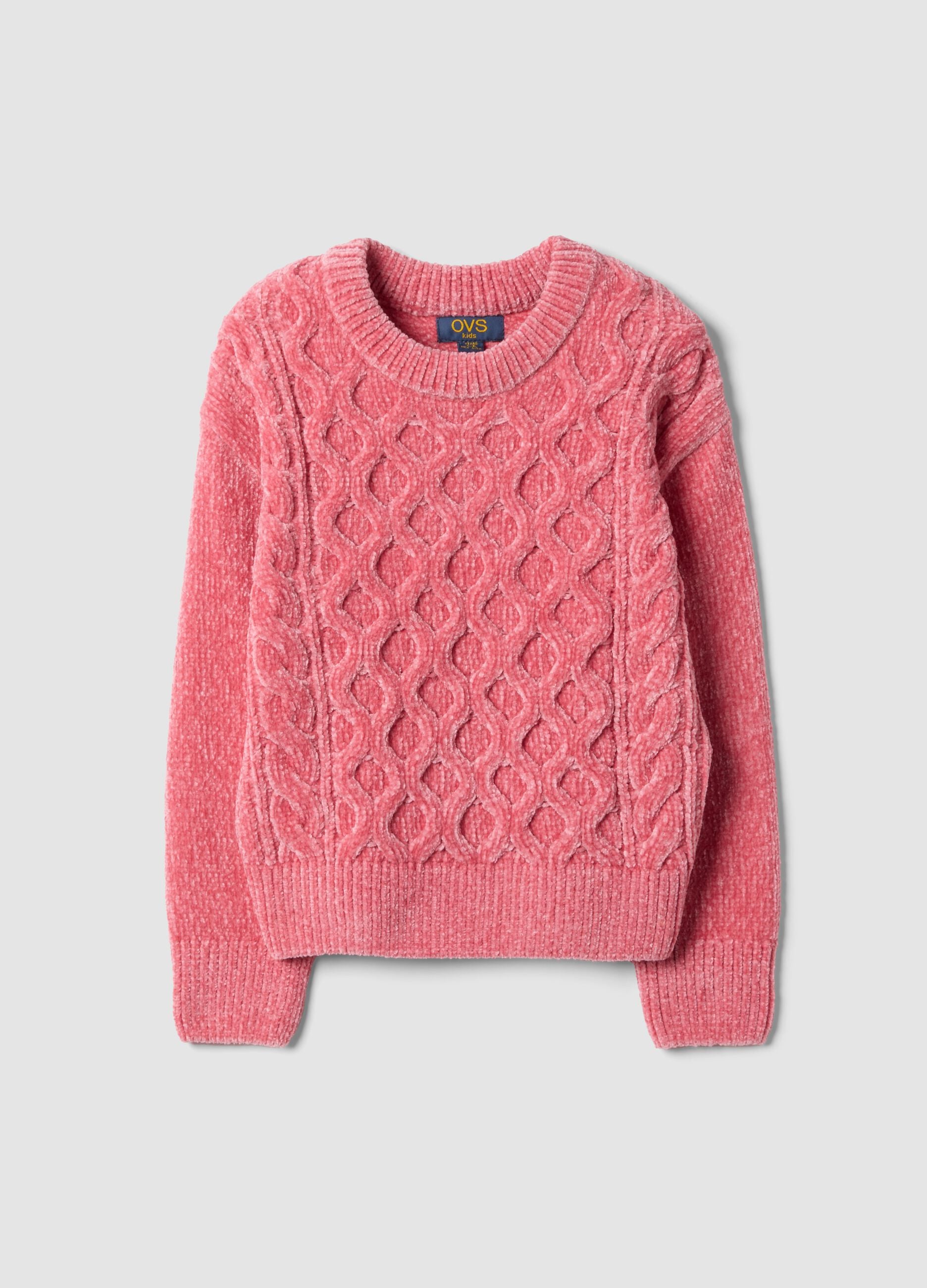 Pink crew-neck cable-knit jumper, regular fit