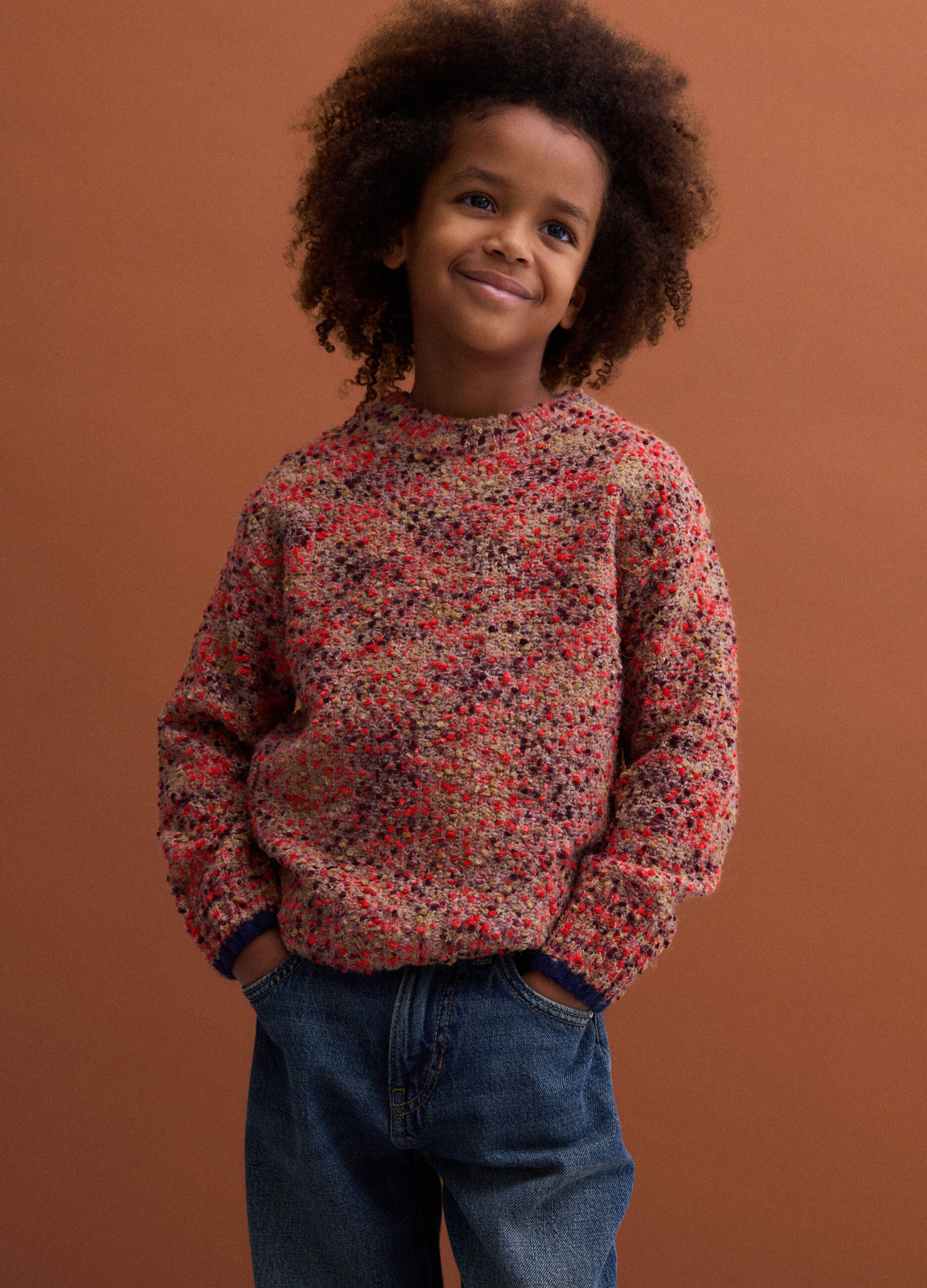 Multicoloured crew-neck jumper in wool and alpaca blend