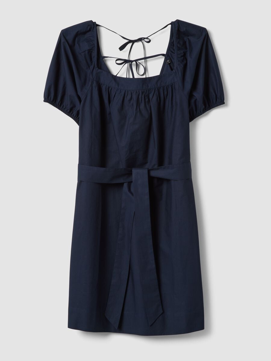 Blue pure cotton mini dress with belt_4