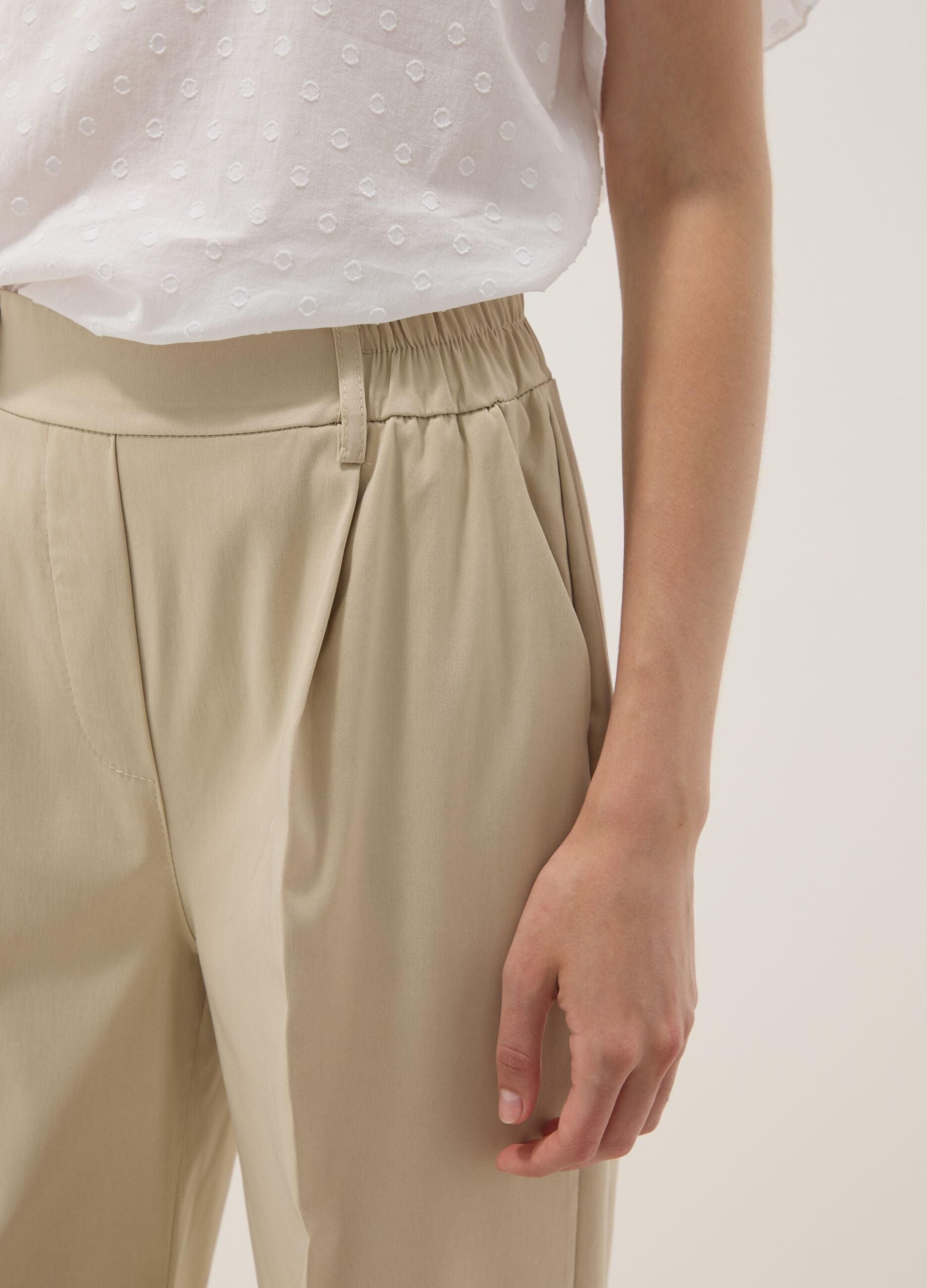 Beige Palazzo-Hose aus elastischer Viskose
