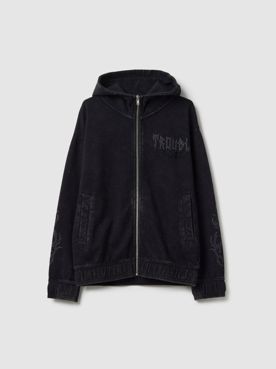 Boys' Regular Fit Black Pure Cotton Hoodie with Zip_3